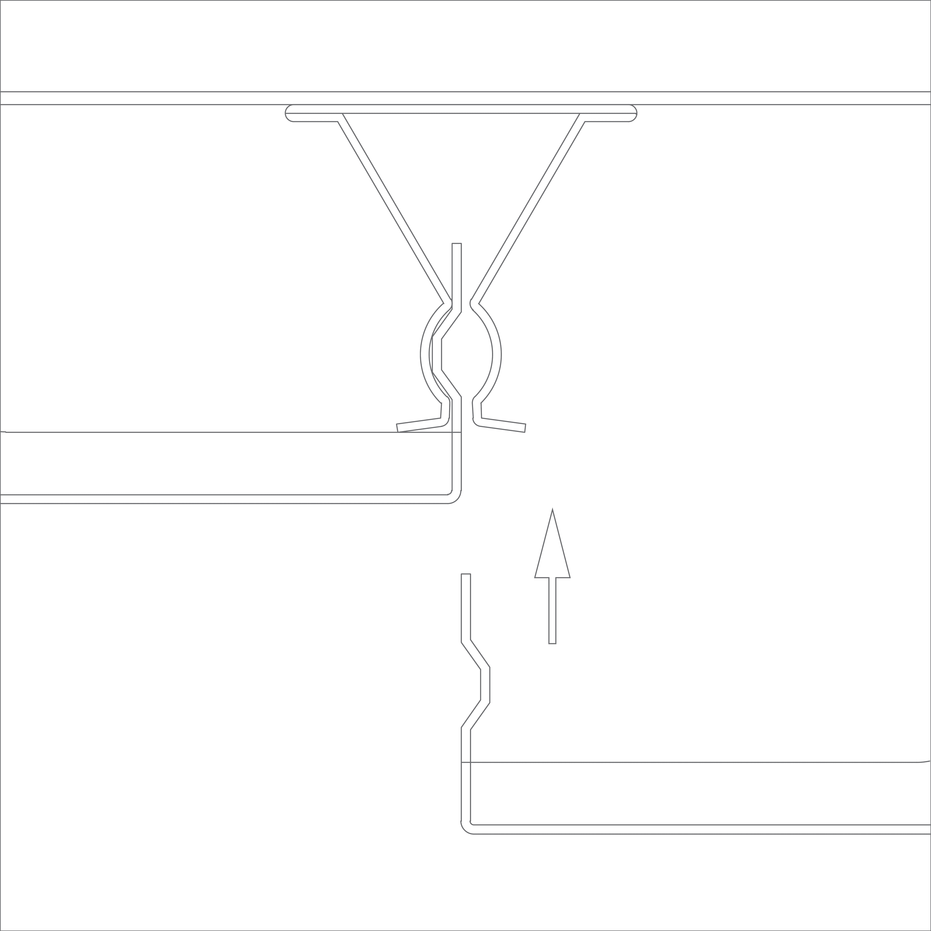 Technical line drawing showing the cross-section of two panels connecting with a central locking mechanism; an upward-pointing arrow indicates the direction for inserting the lower panel.