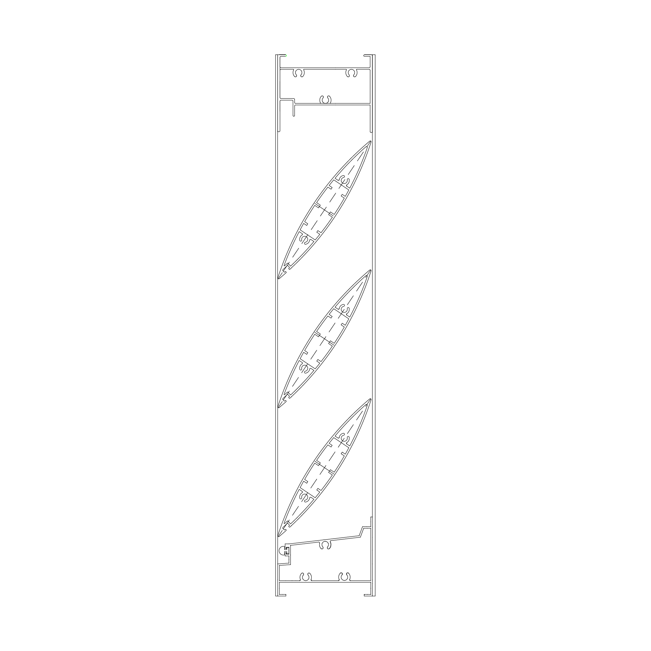 A tall, narrow rectangular object with diagonal slits or vents running from the bottom left to the top right, enclosed by a thin border on a plain background.